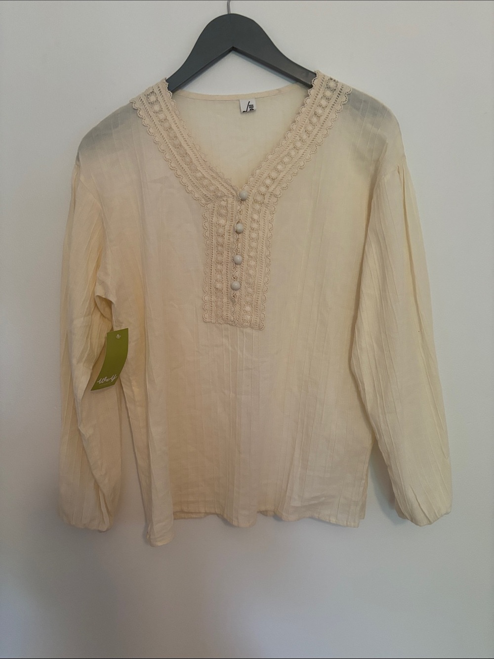 Cream Lace-Trim Long Sleeve Tunic Top